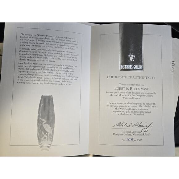 Michael Morrissey for Waterford, Egret in the Reeds Crystal Vase | 305 of 2500 - Picture 10 of 10